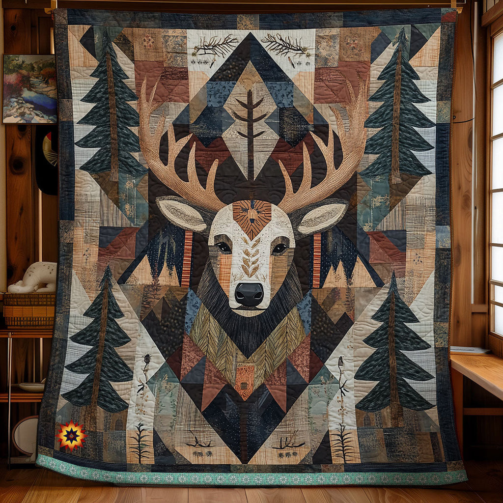 Rustic Reindeer Quilt Blanket Cute Soft Blanket Native American Presents For Her