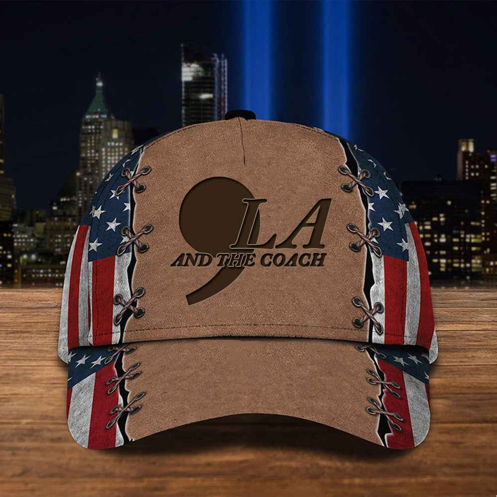 ,La Comma La And The Coach Hat Vote For Harris Walz 2024 American Flag Hat Political Gifts